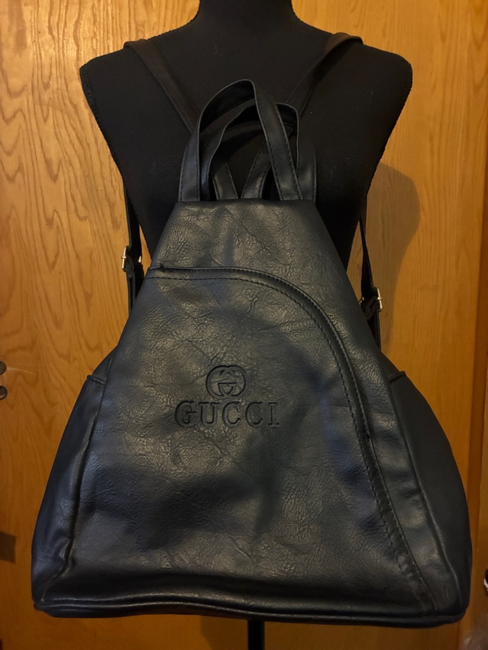 Black Leather Logo Backpack